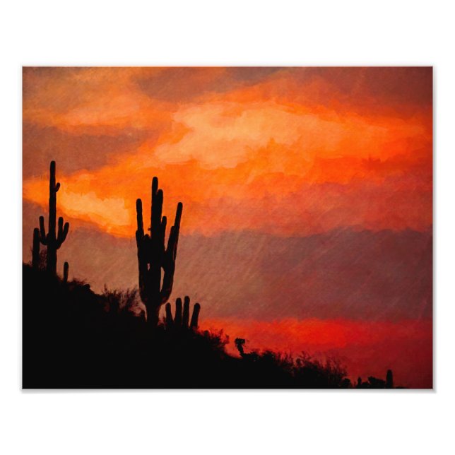 Foto Saguaro Cactus Silhouette Arizona Red Sunset (Frente)