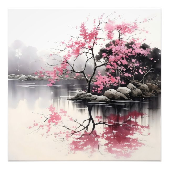 Foto Sakura de primavera de pinturas de tinta (Frente)