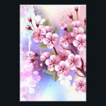 Foto Sakura rosa sobre fondo de pintura<br><div class="desc">Dibujado artísticamente,  rama de rosa,  flores de cerezo sobre fondo pintoresco,  texturizado,  pintado con pintura blanca,  rosa y azul. Pink Sakura</div>