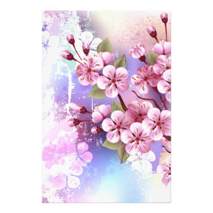 Foto Sakura rosa sobre fondo de pintura