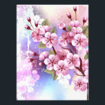 Foto Sakura rosa sobre fondo de pintura<br><div class="desc">Dibujado artísticamente,  rama de rosa,  flores de cerezo sobre fondo pintoresco,  texturizado,  pintado con pintura blanca,  rosa y azul. Pink Sakura</div>