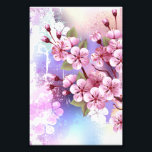 Foto Sakura rosa sobre fondo de pintura<br><div class="desc">Dibujado artísticamente,  rama de rosa,  flores de cerezo sobre fondo pintoresco,  texturizado,  pintado con pintura blanca,  rosa y azul. Pink Sakura</div>