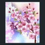 Foto Sakura rosa sobre fondo de pintura<br><div class="desc">Dibujado artísticamente,  rama de rosa,  flores de cerezo sobre fondo pintoresco,  texturizado,  pintado con pintura blanca,  rosa y azul. Pink Sakura</div>