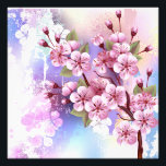 Foto Sakura rosa sobre fondo de pintura<br><div class="desc">Dibujado artísticamente,  rama de rosa,  flores de cerezo sobre fondo pintoresco,  texturizado,  pintado con pintura blanca,  rosa y azul. Pink Sakura</div>