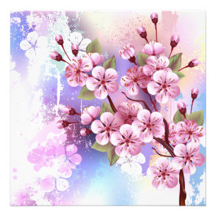 Foto Sakura rosa sobre fondo de pintura