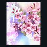 Foto Sakura rosa sobre fondo de pintura<br><div class="desc">Dibujado artísticamente,  rama de rosa,  flores de cerezo sobre fondo pintoresco,  texturizado,  pintado con pintura blanca,  rosa y azul. Pink Sakura</div>