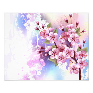 Foto Sakura rosa sobre fondo de pintura