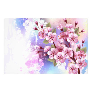 Foto Sakura rosa sobre fondo de pintura
