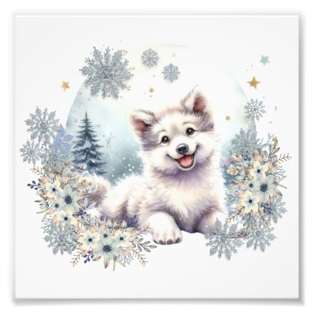 Foto Sala de chicas Nursery Cute Dog Wolf Blue Winter t (Frente)