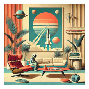 Foto Sala de estar familiar de la era espacial futurist