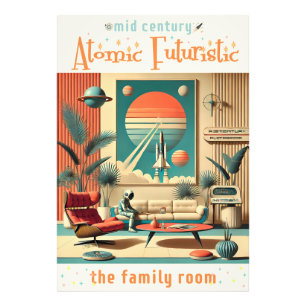 Foto Sala de estar futurista atómica de la era espacial