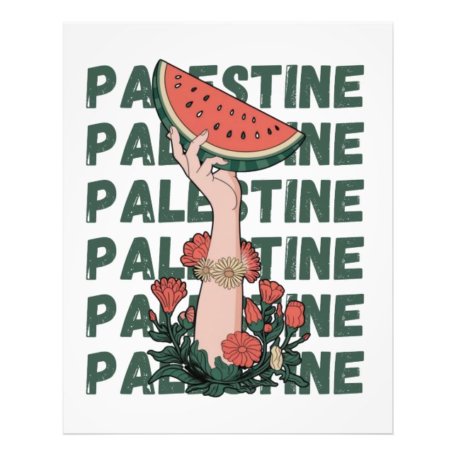 Foto sandía, flores y texto palestino Repetir (Frente)
