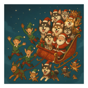 Foto ¡Santa con cachorros y elfos alegres!