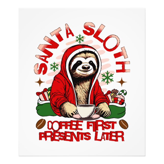 Foto Santa Sloth bebiendo café (Frente)