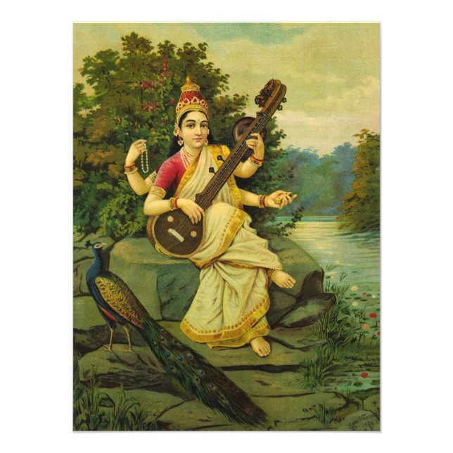 Foto Saraswati, diosa de la música de Raja Ravi Varma (Frente)