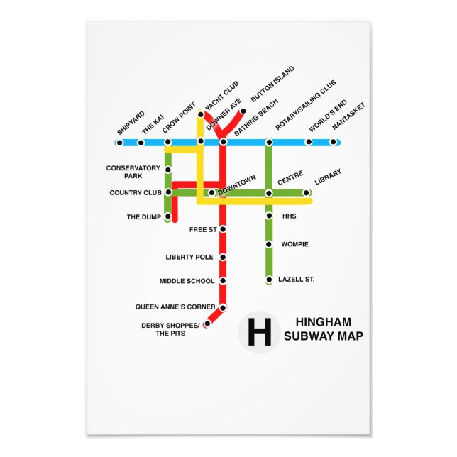 Foto Sátira del mapa del metro de Hingham Massachusetts (Frente)