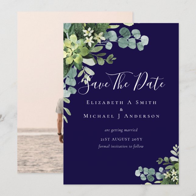 Foto Save Dates Eucalyptus Greeneraves Leaves (Anverso / Reverso)