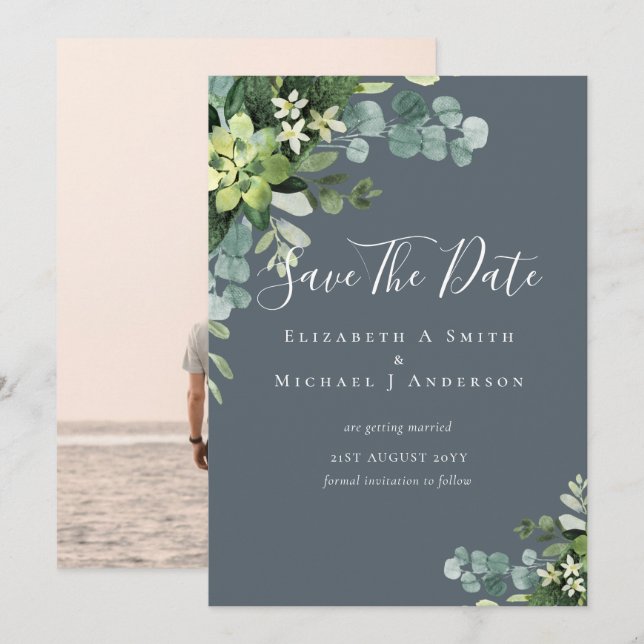 Foto Save Dates Eucalyptus Greeneraves Leaves (Anverso / Reverso)