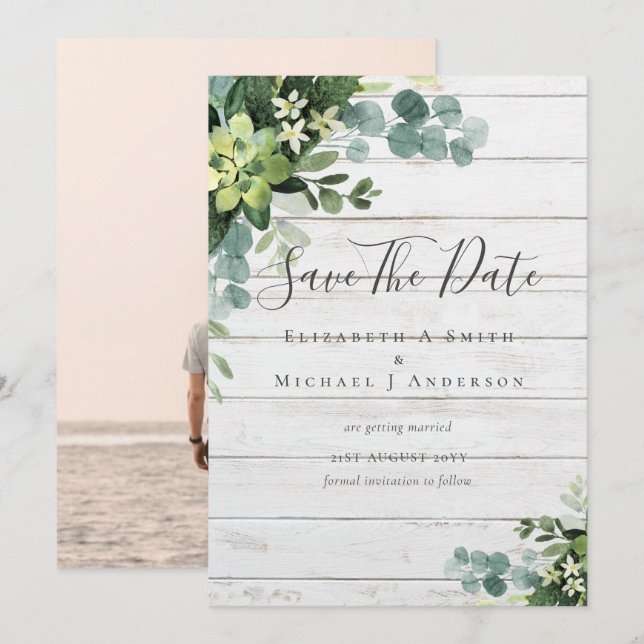 Foto Save Dates Eucalyptus Greeneraves Leaves (Anverso / Reverso)