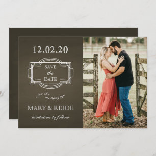 Foto Save the Date Sepia Chalkboard Invitación