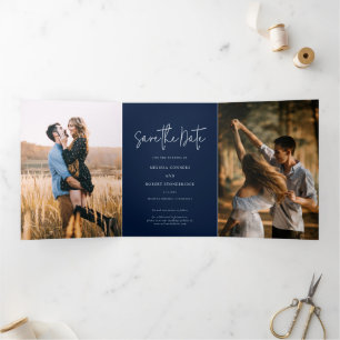 Foto Script Navy Blue Wedding Guardar la tarjeta d
