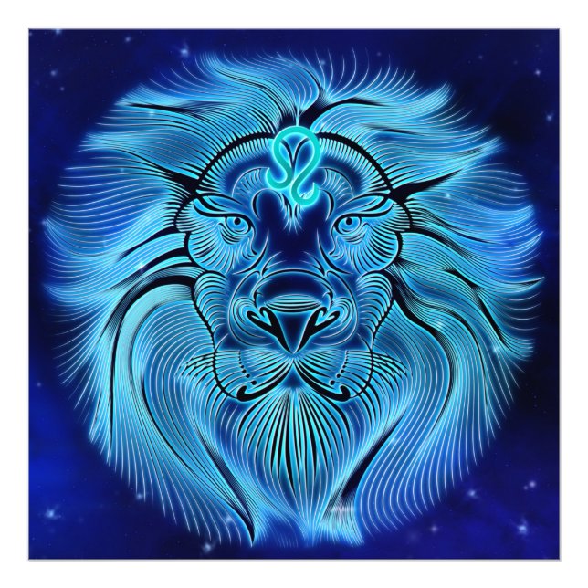 Foto Sé un rey, sé un león, azul, signo de zodiaco (Frente)