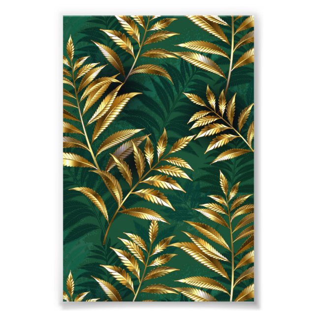 Foto Seamless pattern with golden ferns (Frente)