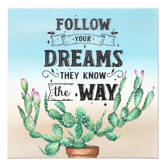 Foto Seguir tus sueños | Acuarela Cactus y presupuesto (Frente)