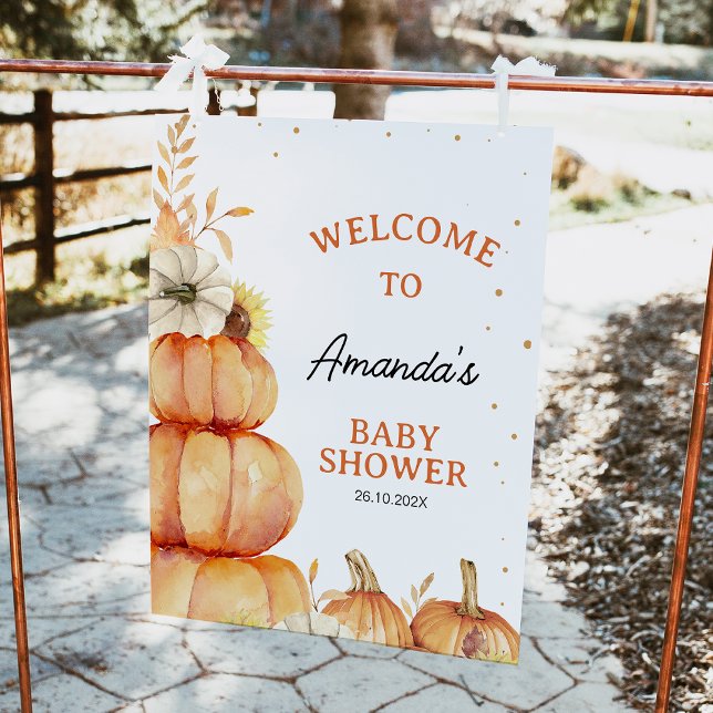 Foto Señal de bienvenida de Baby Shower apilada para ca (Gender Neutral Little Pumpkin Baby Shower Welcome Sign, Fall Baby Shower Welcome, Autumn Baby Shower)