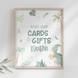 Foto Señal de fiesta de tarjetas y regalos de dinosauri