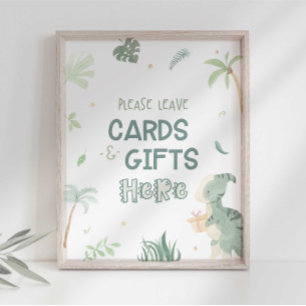 Foto Señal de fiesta de tarjetas y regalos de dinosauri
