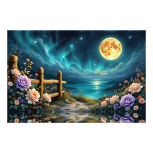 Foto Sendero Floral Iluminado por la Luna hacia la Play