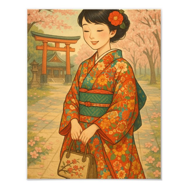 Foto Serenidad en Sakura: Belleza japonesa de Kimono (Frente)