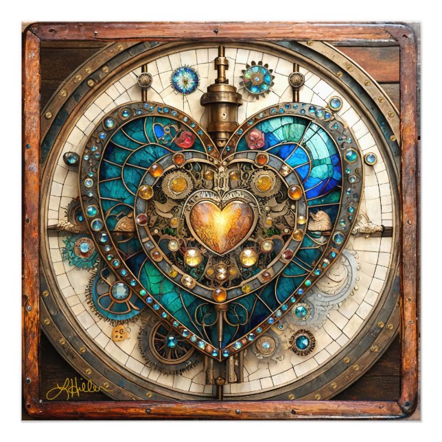 Foto Serie de Steampunk Heart de Vidrio Manchado de Oro (Frente)