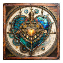 Serie Steampunk Corazón de Vidrio Teñido de Oro