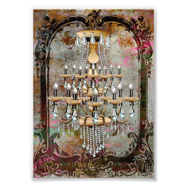 Foto Shabby Vintage Gray Pink Sepia Antique Chandelier (Frente)