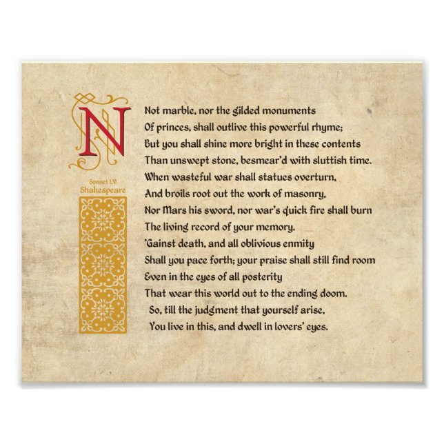 Foto Shakespeare Sonnet 55 (LV) sobre pergamino (Frente)