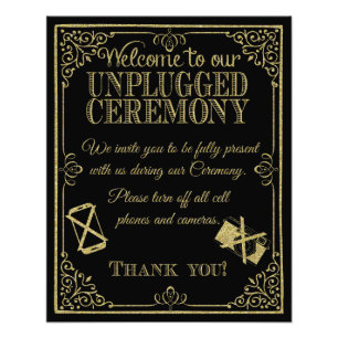 Foto Signo boda purpurinoso de oro y negro desenchufado