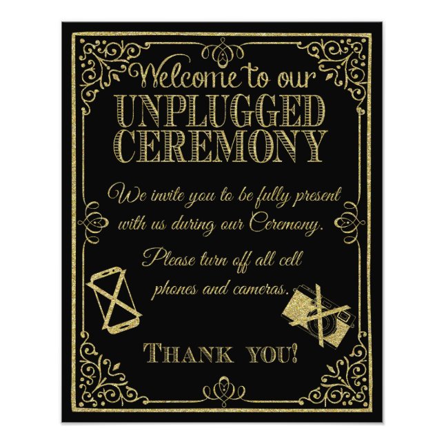 Foto Signo boda purpurinoso de oro y negro desenchufado (Frente)