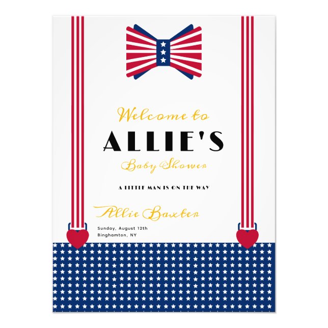 Foto Signo de bienvenida Baby Shower del azul rojo del  (Frente)