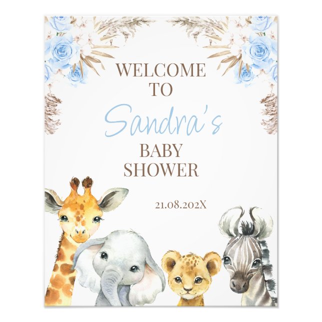 Foto Signo de bienvenida de Baby Shower Blue Boho Flora (Frente)