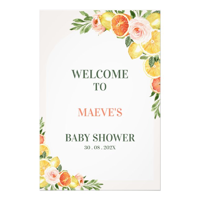 Foto Signo de bienvenida de Baby Shower de Floral Cirus (Frente)