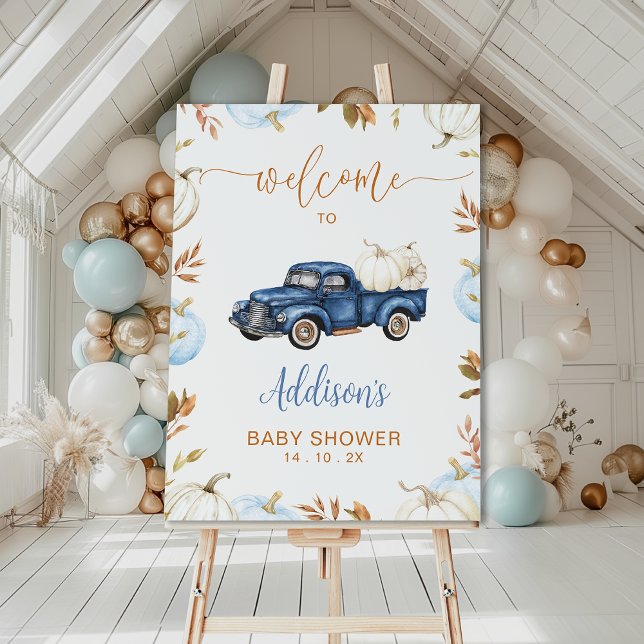 Foto Signo de bienvenida de Baby Shower del camión de c (Boys Little Pumpkin Baby Shower Welcome Sign Template, Fall Pumpkin Truck Baby Shower Welcome Sign)