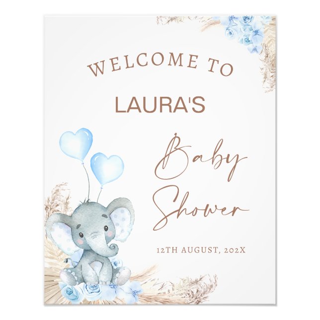 Foto Signo de bienvenida de Baby Shower para elefantes  (Frente)