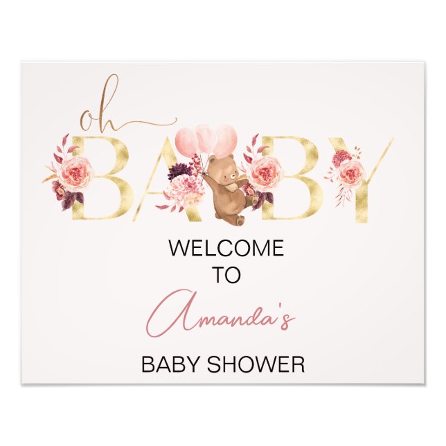 Foto Signo de bienvenida de Baby Shower para rosa flora (Frente)