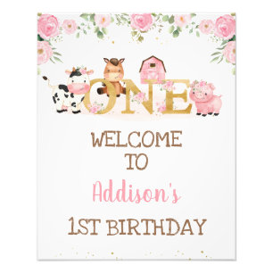 Foto Signo de bienvenida de primer cumpleaños de Pink F