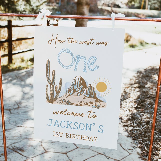 Foto Signo de bienvenida de primer cumpleaños del desie (EDITABLE Western Cowboy Rodeo 1st First Birthday Party Welcome Sign Wild West How The West Was One)