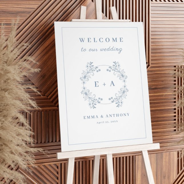 Foto Signo de bienvenida del Boda de monograma azul tur (Subido por el creador)