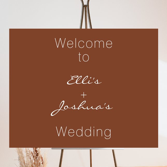 Foto Signo de bienvenida minimalista de Terracotta Boda (Terracotta colored minimalist wedding welcome sign.)
