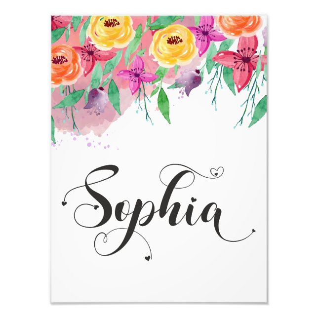 Foto Signo de nombre Sophia caligrafía floral Sophia be (Frente)